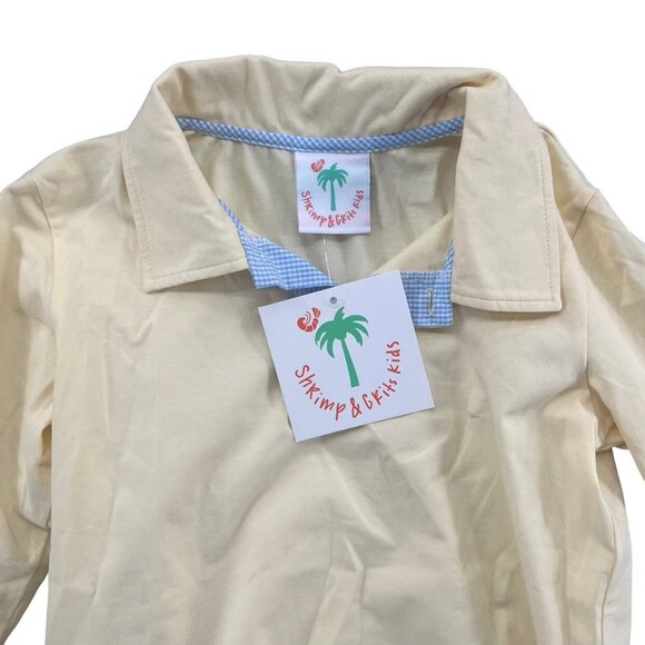 Shrimp Grits Kids Polo Shirt Boys Light Yellow Long Sleeve Cotton Size 7 - Picture 3 of 4